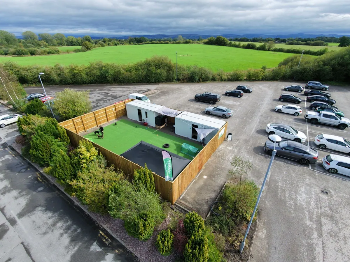 Aerial photo of Wagglers Dog Daycare beside open fields in Handforth, Wilmslow SK9 3PE